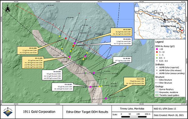 Figure 3. Drill Hole Plan Map of Edna-Otter and Cougar Targets, Tinney Project